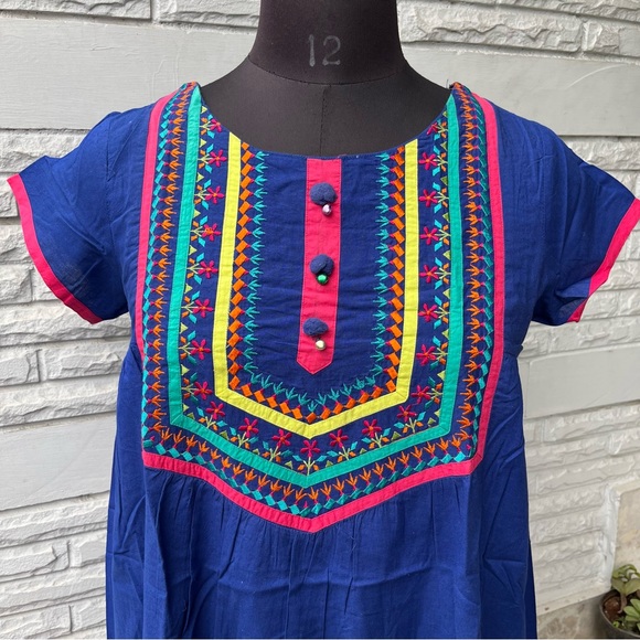 Biba Royal Blue Kurta with embroidered neck - Picture 3 of 11